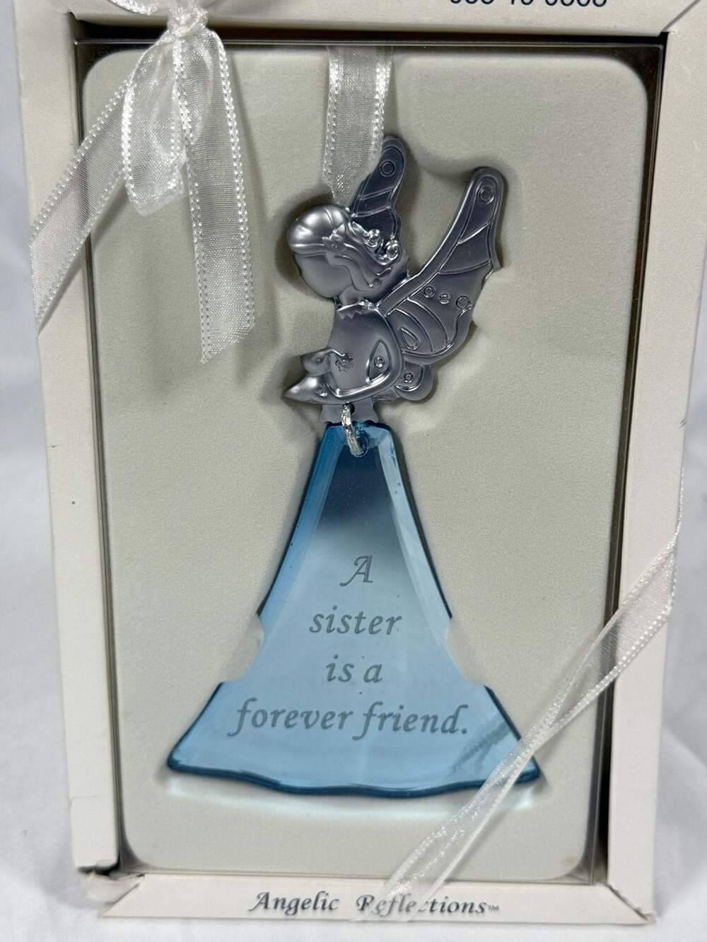 Angelic Reflections Sister Angel Glass Ornament Blue